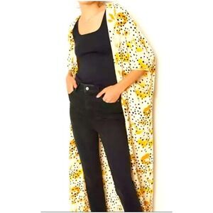 Bell Kazan Anthropologie Women OS Floral Duster‎ Kimono Cardigan Cream Yellow